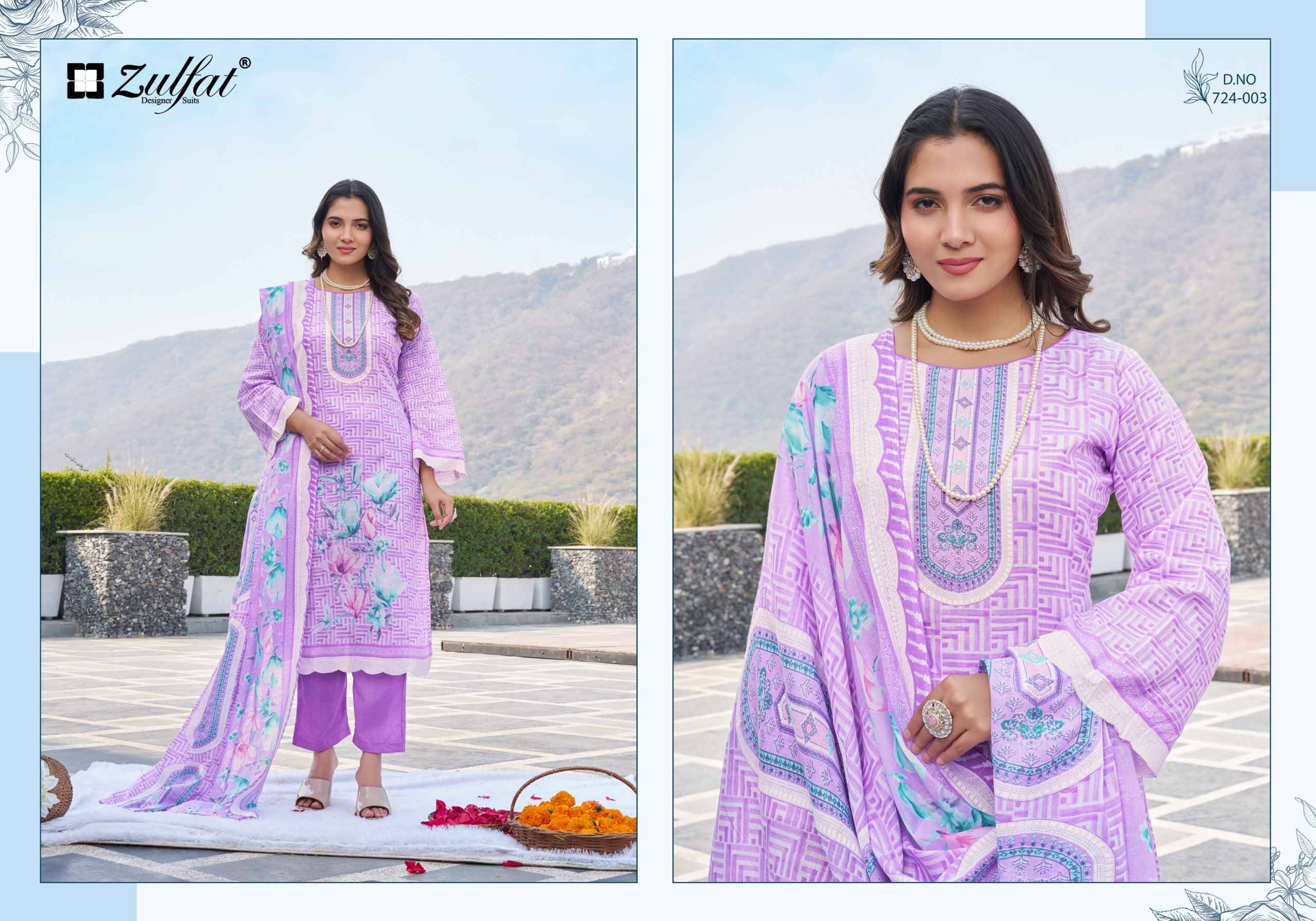 FARIDA 724 SERIES BY ZULFAT Beautiful Stylish Festive Suits Fancy Colorful Casual Wear & Ethnic Wear & Ready To Wear Heavy Cotton Print Dresses At Wholesale Price